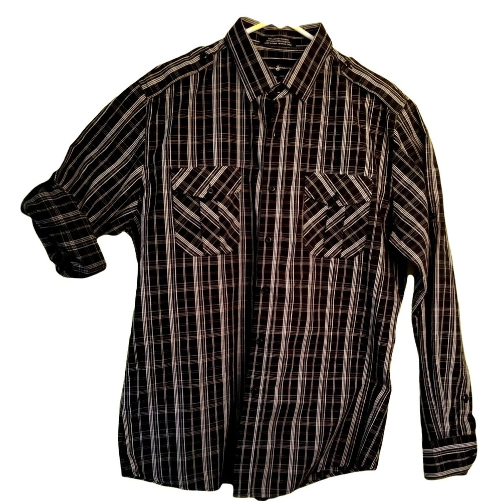 Beverly Hills Polo Club Black white Plaid 2 Front Flap Pocket Men's Size XL